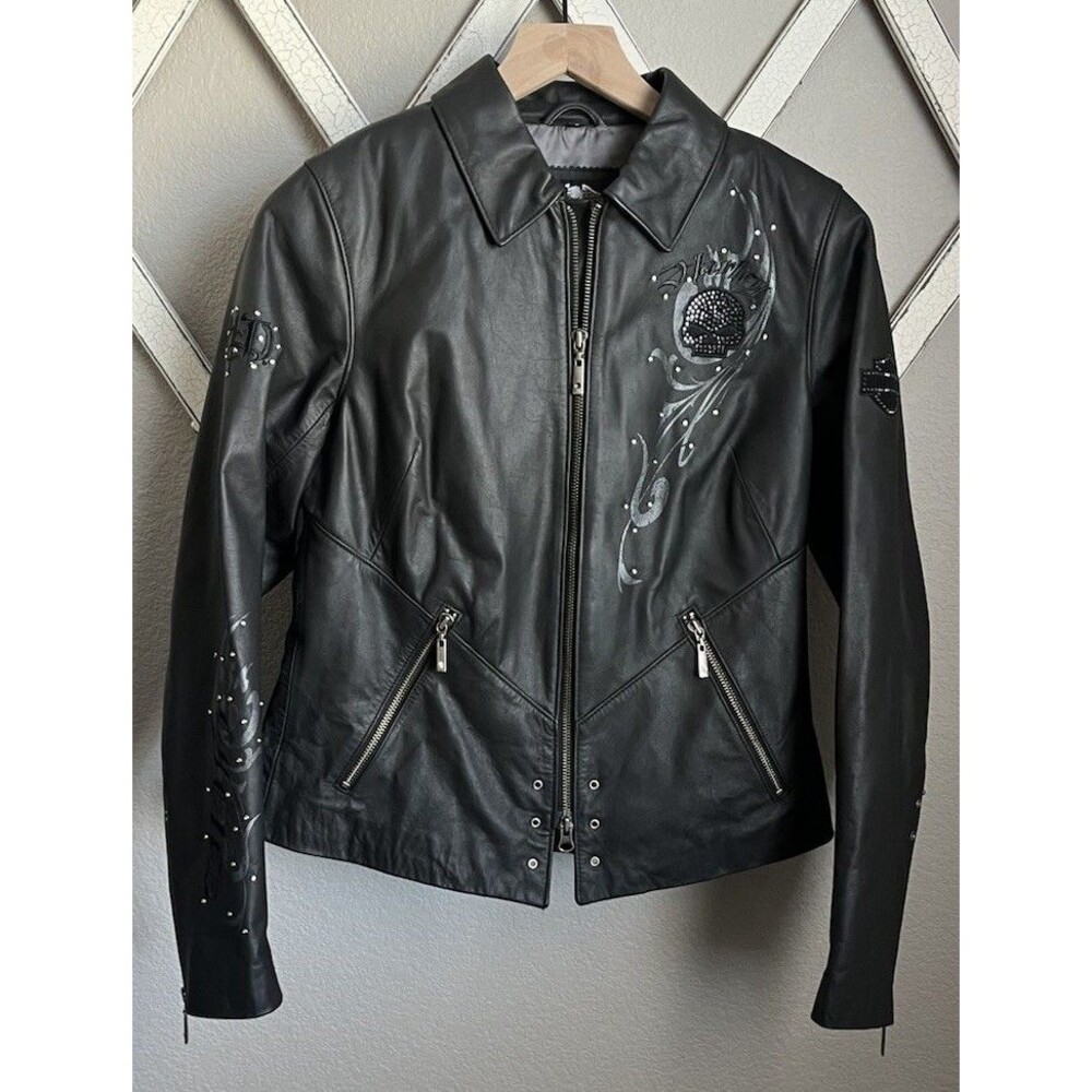 Harley Davidson Women's S WICKED Swarovski Skull Leather Jacket 97123-09VW